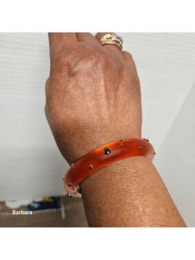 Alexis Bittar Frosted Orange/Red Studded Hinged Lucite Bangle Bracelet